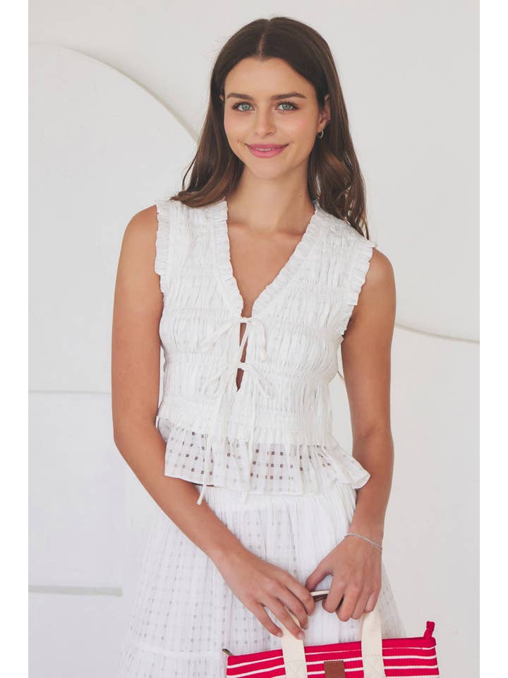 Mustard Seed - Wholesale Blouse - Women's - TIE CLOSURE SMOCKED RUFFLE SLEEVELESS TOP
