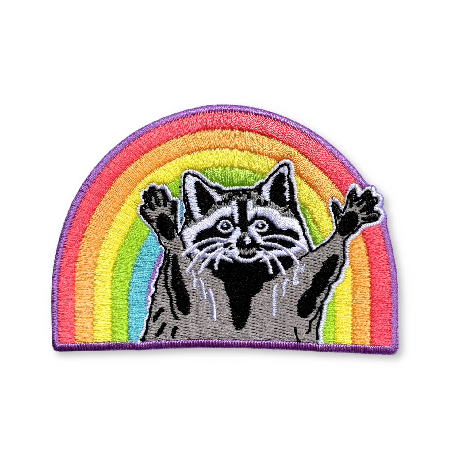 Allison Stoiser Art - Wholesale Patch - Rainbow Raccoon Iron-On Embroidered Pride Patch