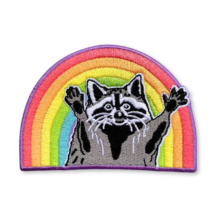 Allison Stoiser Art - Wholesale Patch - Rainbow Raccoon Iron-On Embroidered Pride Patch0