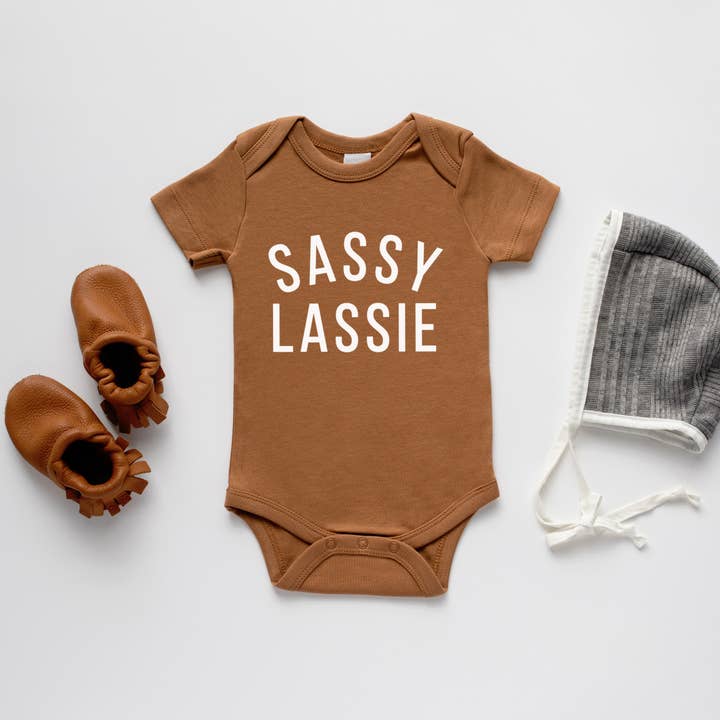 Gladfolk - Wholesale Bodysuit (Non-Footed) - Baby - Camel Organic Sassy Lassie Baby Bodysuit