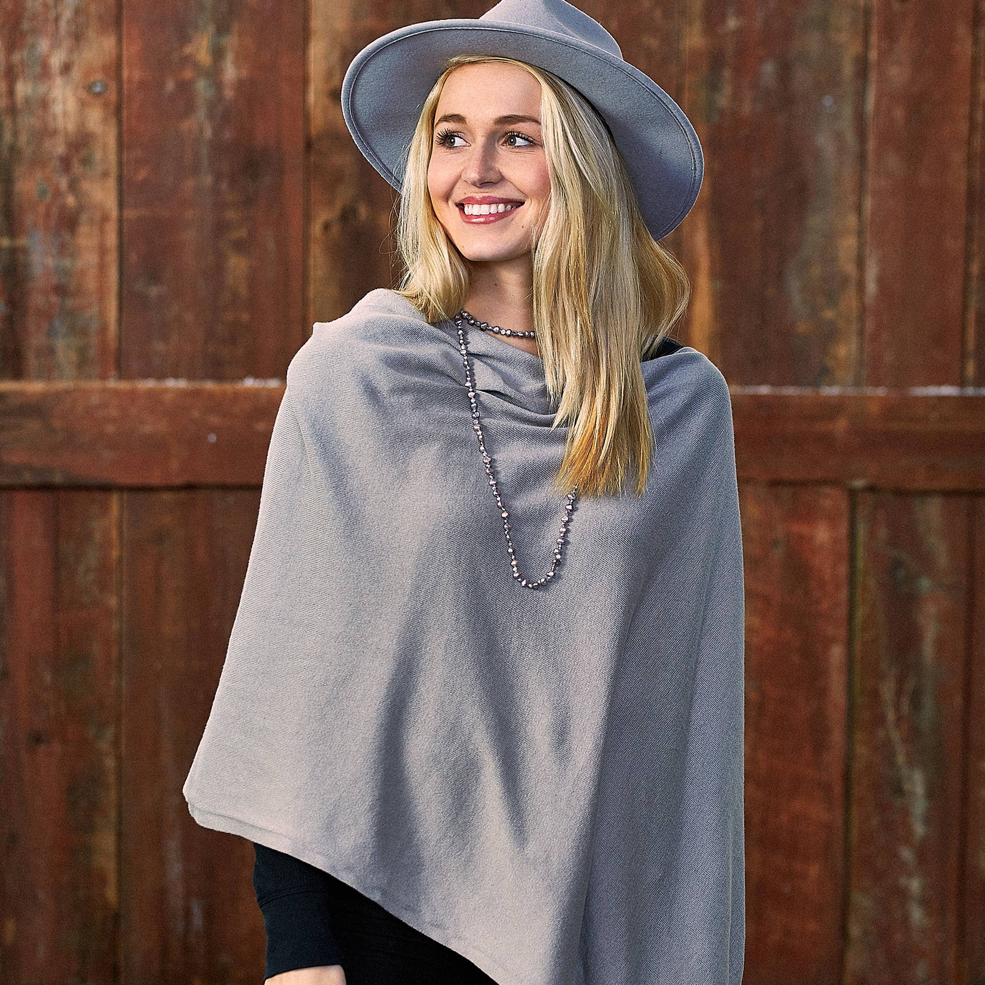Hadley Wren - Wholesale Poncho - Women's - Light Gray Solid Cotton Poncho1