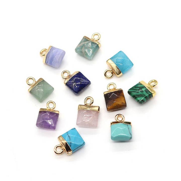 Gypsy Soul - Wholesale Individual Charm/Pendant - Dainty Gemstone Square Faceted Pendant - Assortment 20 Pcs