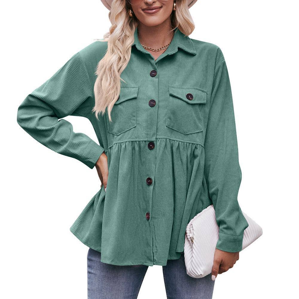 Masyal - Wholesale Button Down Shirt - Women's - Women'S Autumn And Winter  Casual Babydoll Corduroy Shirts5