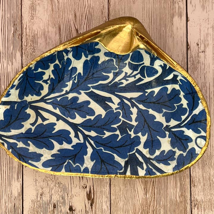 Extra Large Clam Shell Ring Dish with Blue Leaves for wholesale by Zo Pi Designs