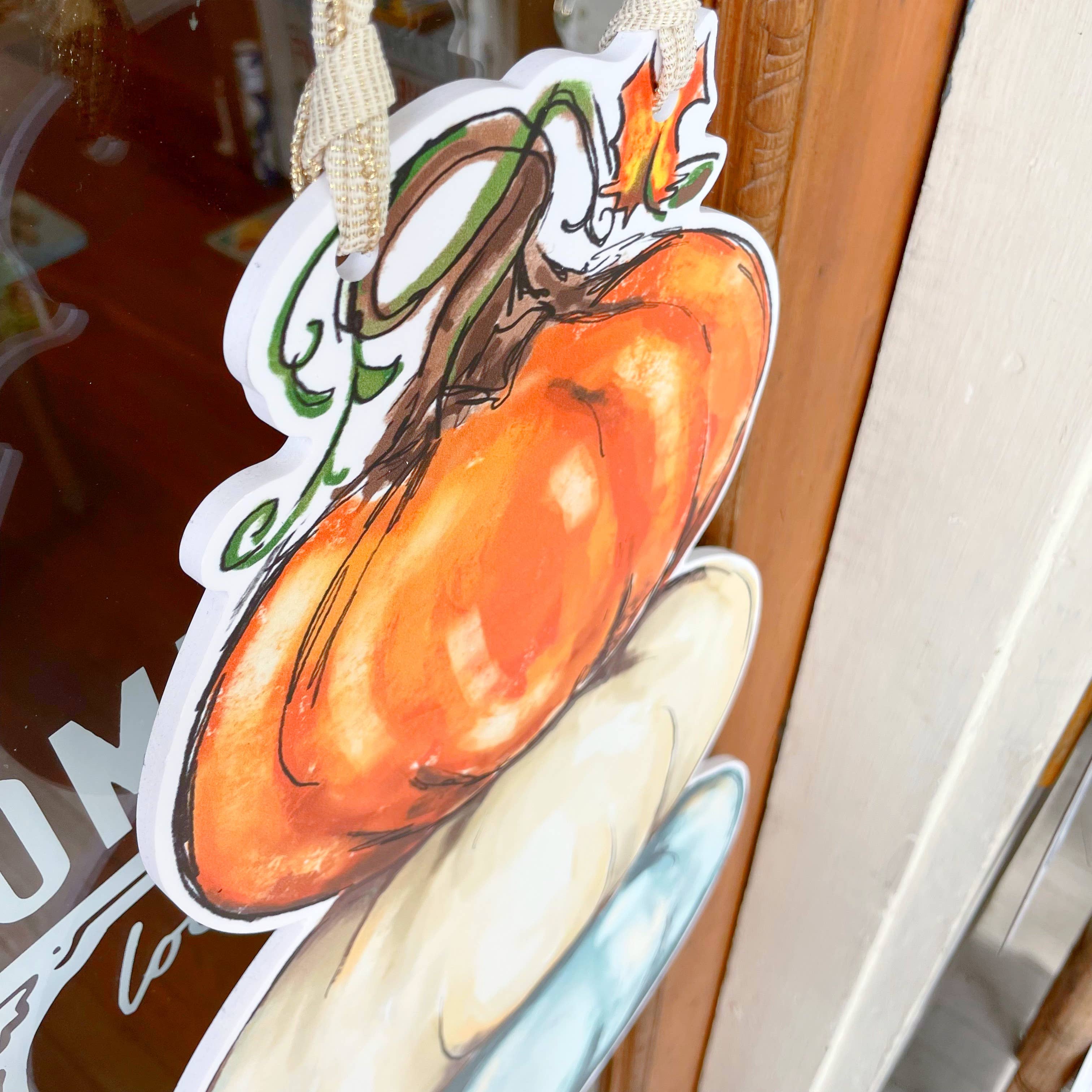 Home Malone – Engroshandel Dørophæng – Pumpkin Stack Door Hanger - Fall Cute Outdoor Decor1