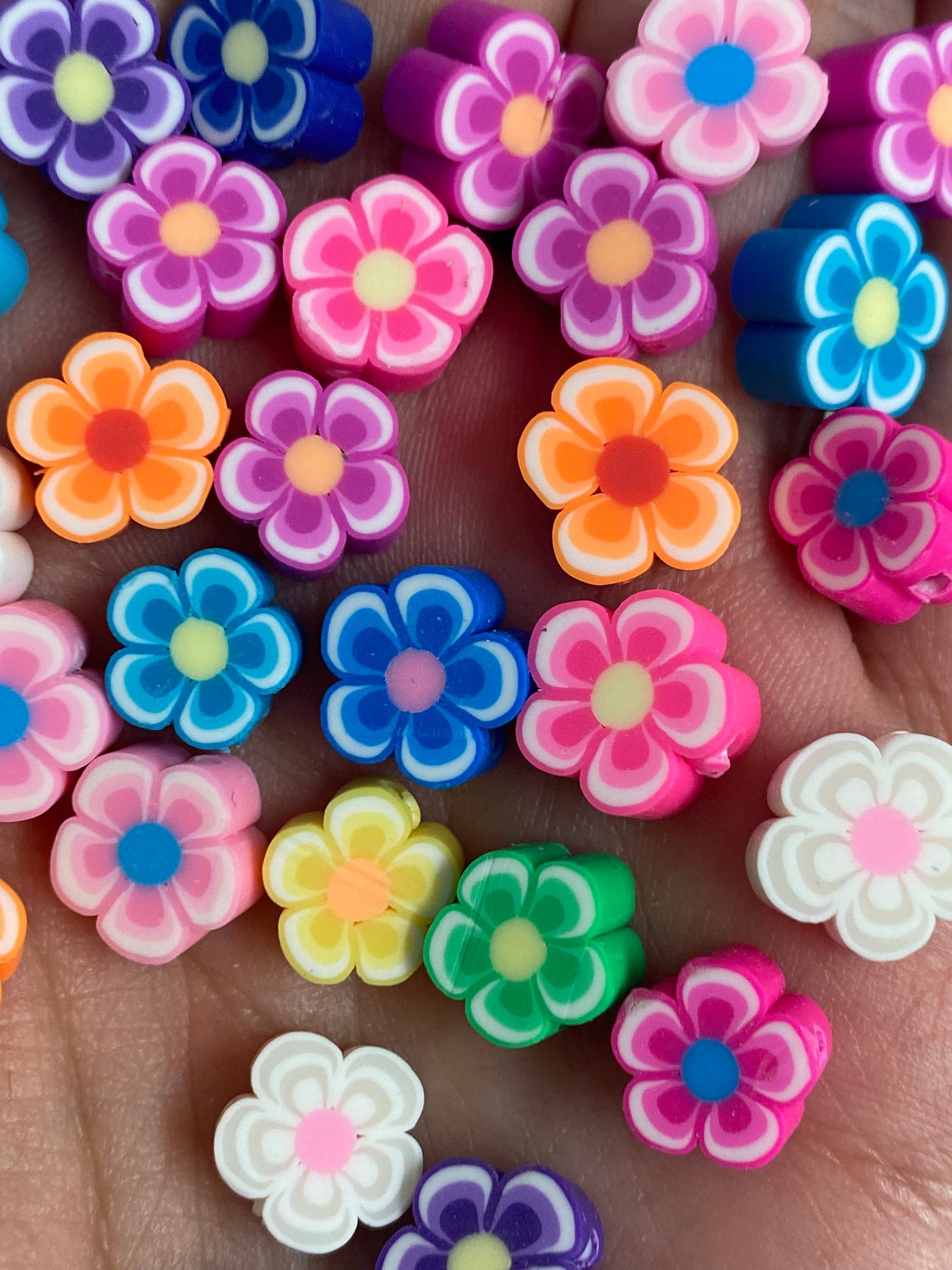 The Bead Bazaar - Wholesale Beads - 100 Bright Flower Beads, 90's Boho Accent Flower Beads, Colo9