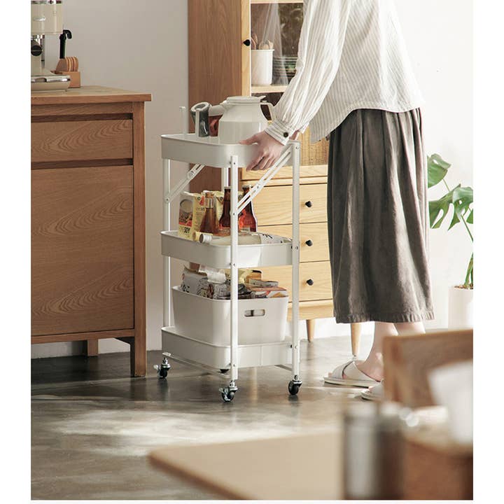 SOGA International Pty Ltd - Wholesale Free-standing shelf - SOGA 3 Tier Kitchen Shelves with Wheels White3