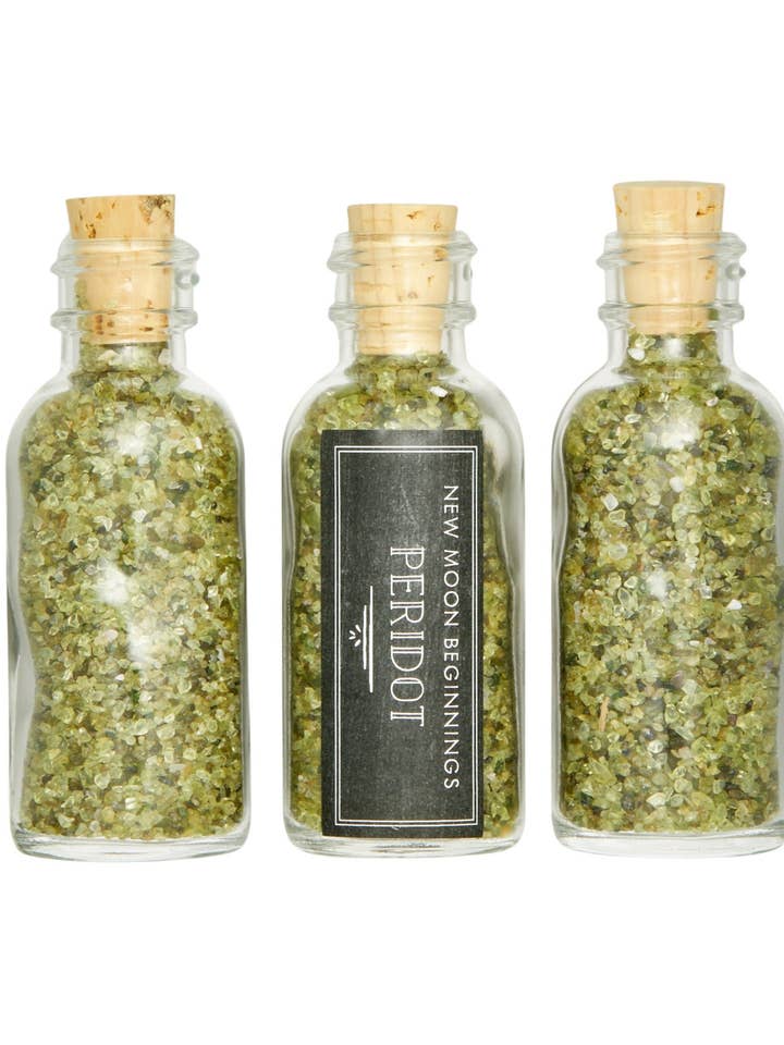 Peridot Gem Bottle - Peridot Crystal Chips for wholesale by New Moon Beginnings