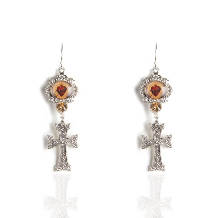 Retablo gerahmtes Bild und Kreuzohrringe - Silber für den Großhandel von VSA Designs Inc.