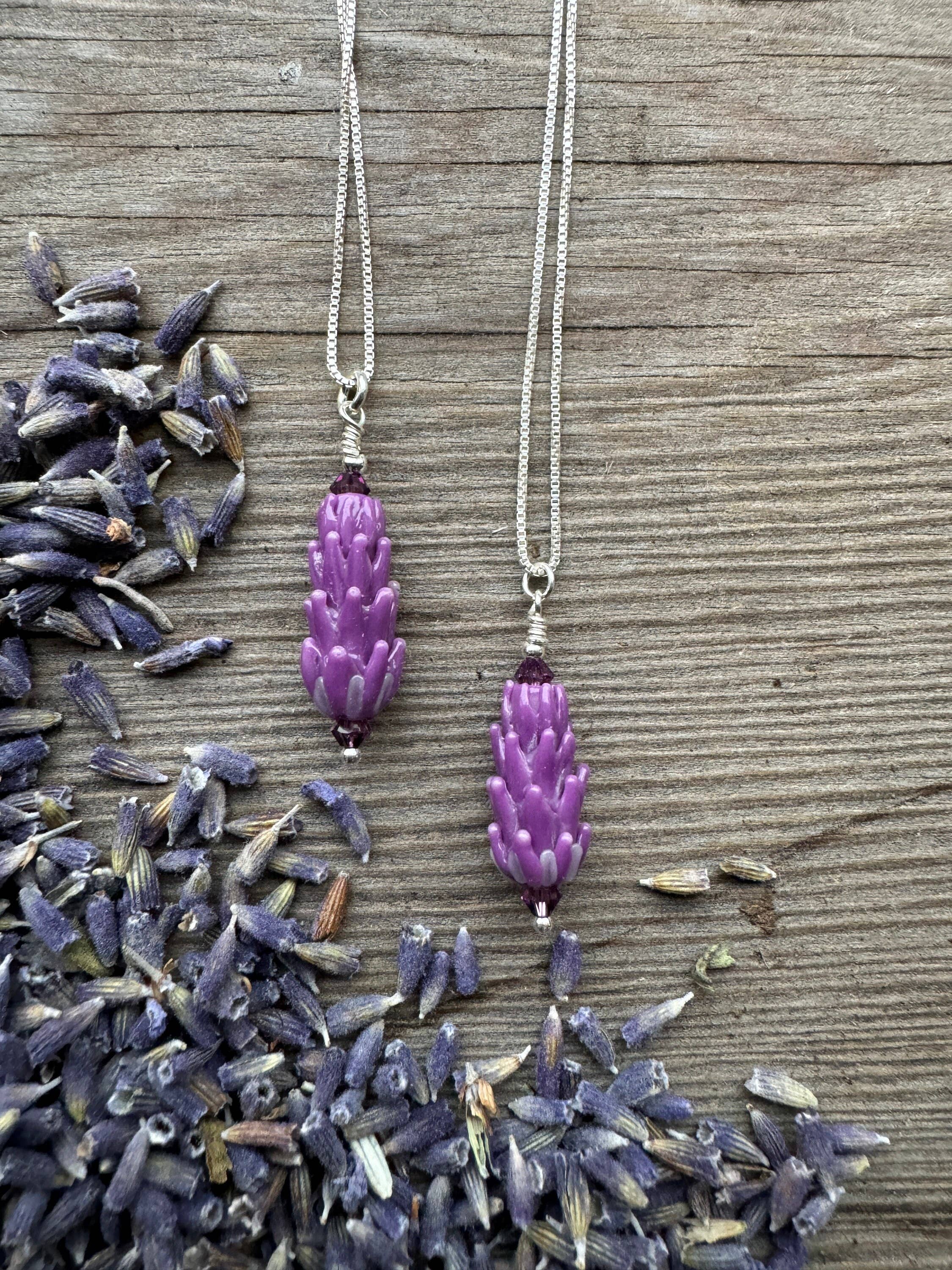 Lavender Beads – Engroshandel Halskæde med vedhæng – Lavendel glasperle vedhæng på 18" sølvkæde, lille10