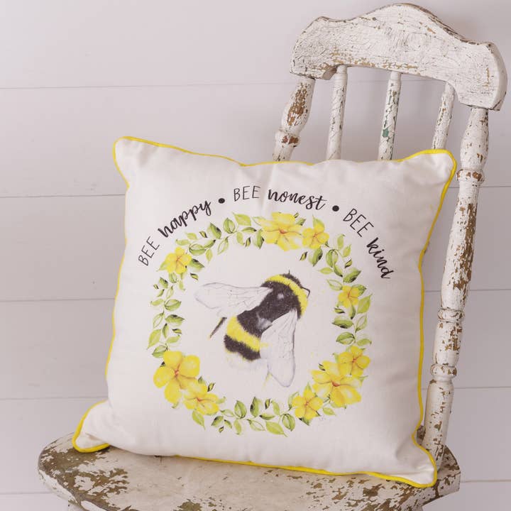 Pillow - Bee Happy (PC) for wholesale by Audrey's Home & Gift