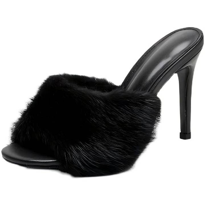 JL26 Women’s Fur Trim Open Toe Stiletto Heel Sandals for wholesale by JanL Ladies Shop