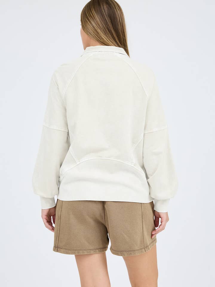 Blu Pepper - Wholesale Knit Top - Women's - WASHED HALF ZIP FRONT POCKET LONG SLEEVE KNIT TOP