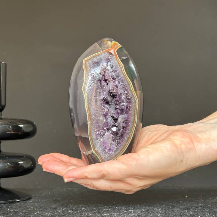 Ovos de Cristal de Ametista, Decoração de Geodo de Pedra Natural por atacado de Deep Purple Project