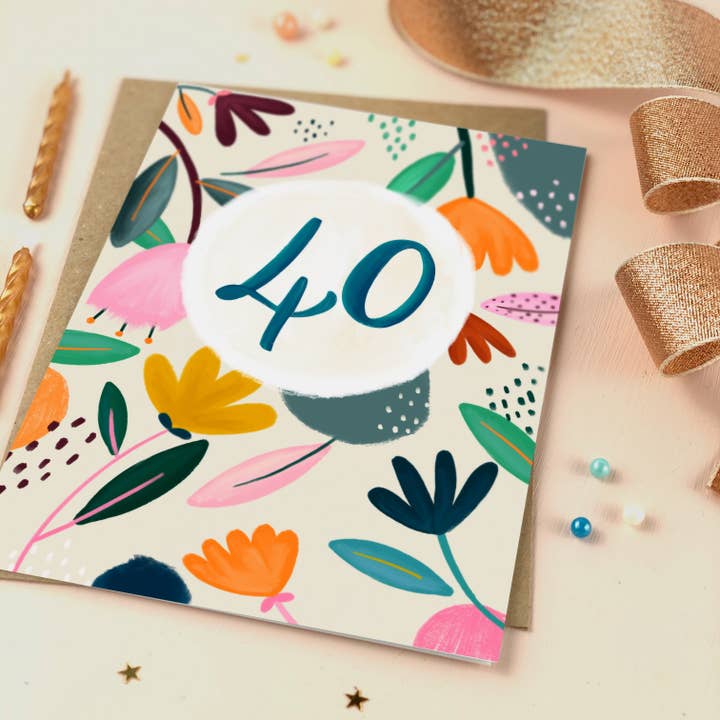 Cartão Milestone Floral do quadragésimo aniversário por atacado de The Little Posy Print Company