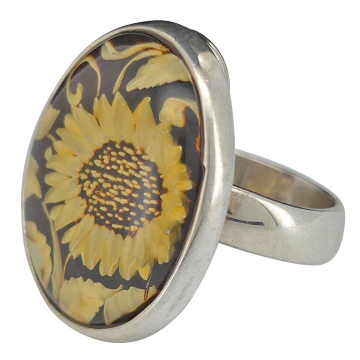 Amberman – wholesale Cocktail/statement ring – Sunflower Amber Cameo Adjustable Ring2