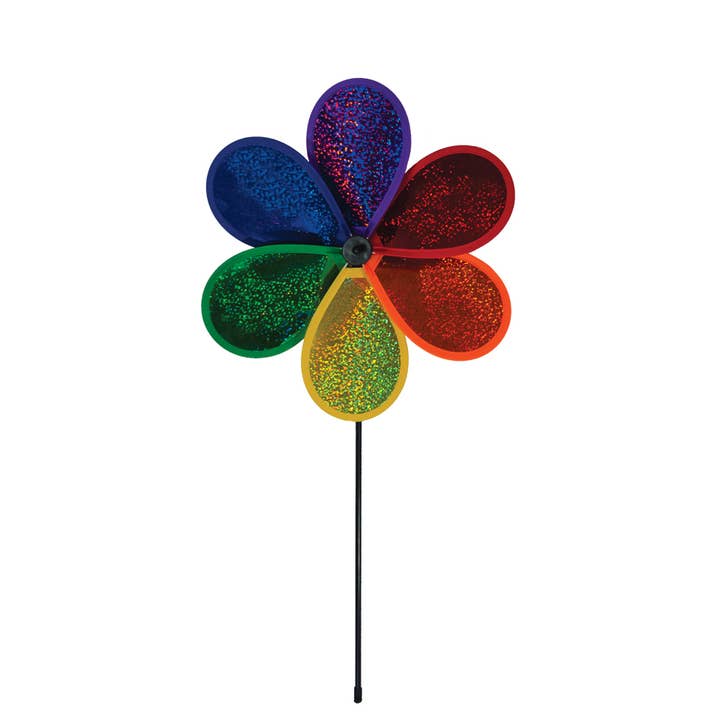 12" Rainbow Glitter Flower Spinner for wholesale by In the Breeze, LLC.
