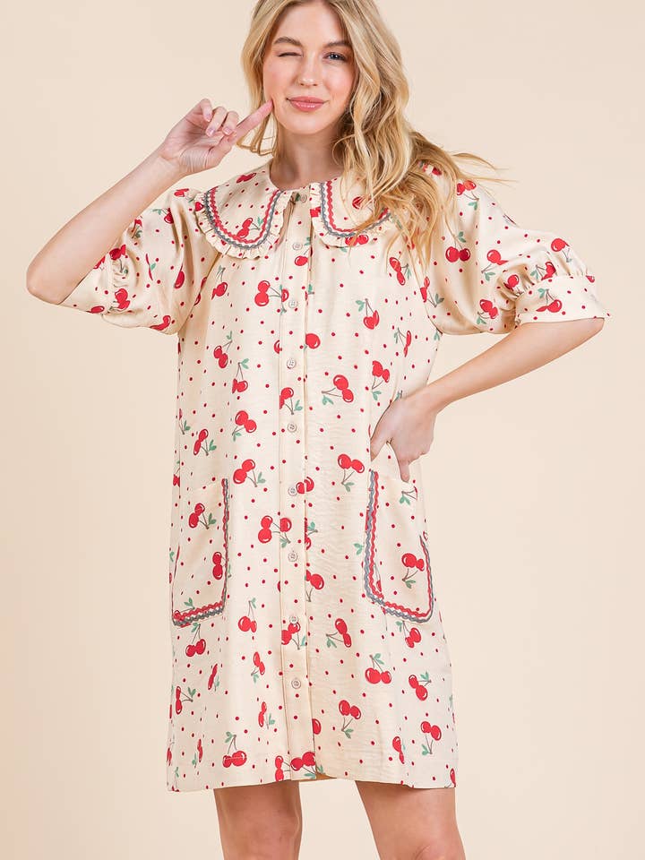 Fruit Short-Sleeved Mini Shirt Dress, MD51610 for wholesale by GeeGee x Lovelo