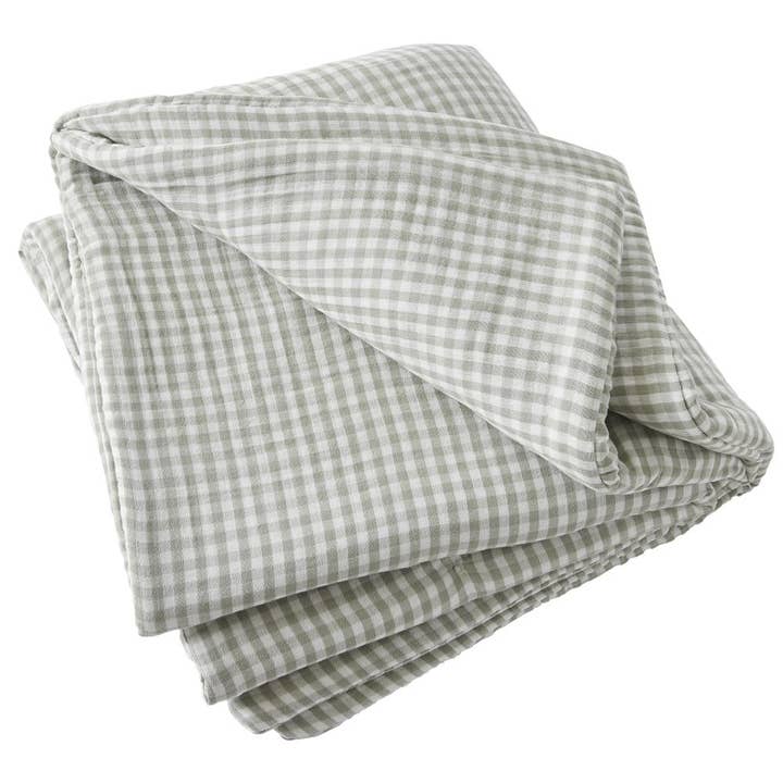 Bout de lit 90x200 cm Gaze de Coton Quadri Eucalyptus pour la vente par Housse De Rêve