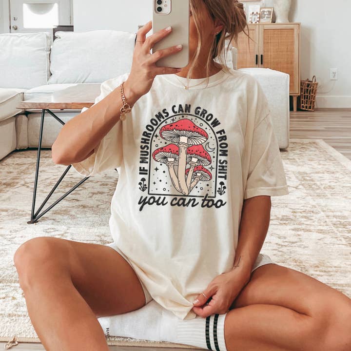 Mushroom Can Grow So Can You Mental Health Graphic Tee for wholesale by Nunu's Studio