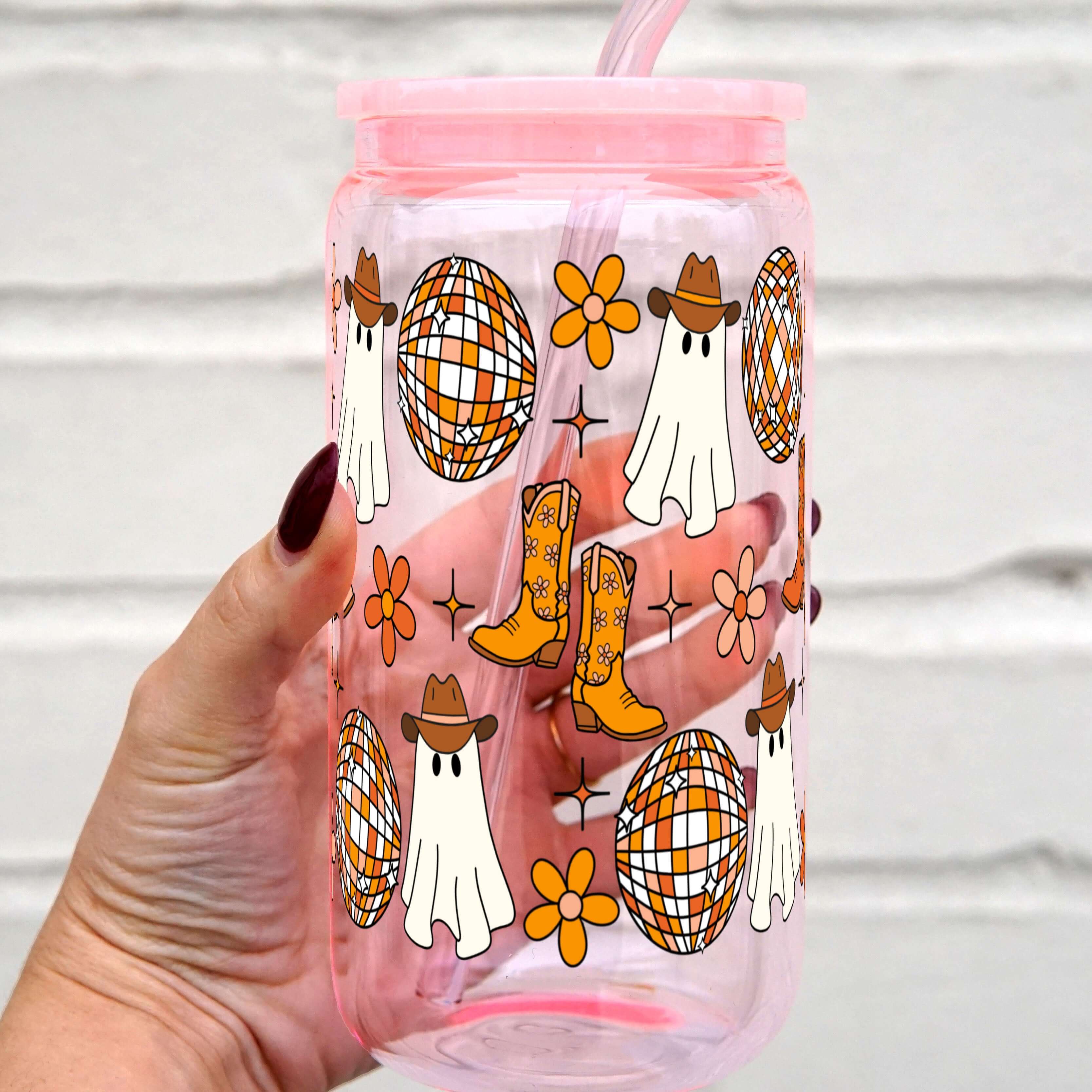 Sip-Sip Hooray! - Wholesale Drinking Glass/Cup - Western Disco Ghost Cup With Lid and Straw2