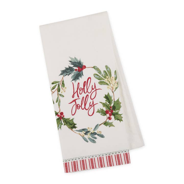 Holly Jolly Wreath Embellished Dishtowel for wholesale by Design Imports