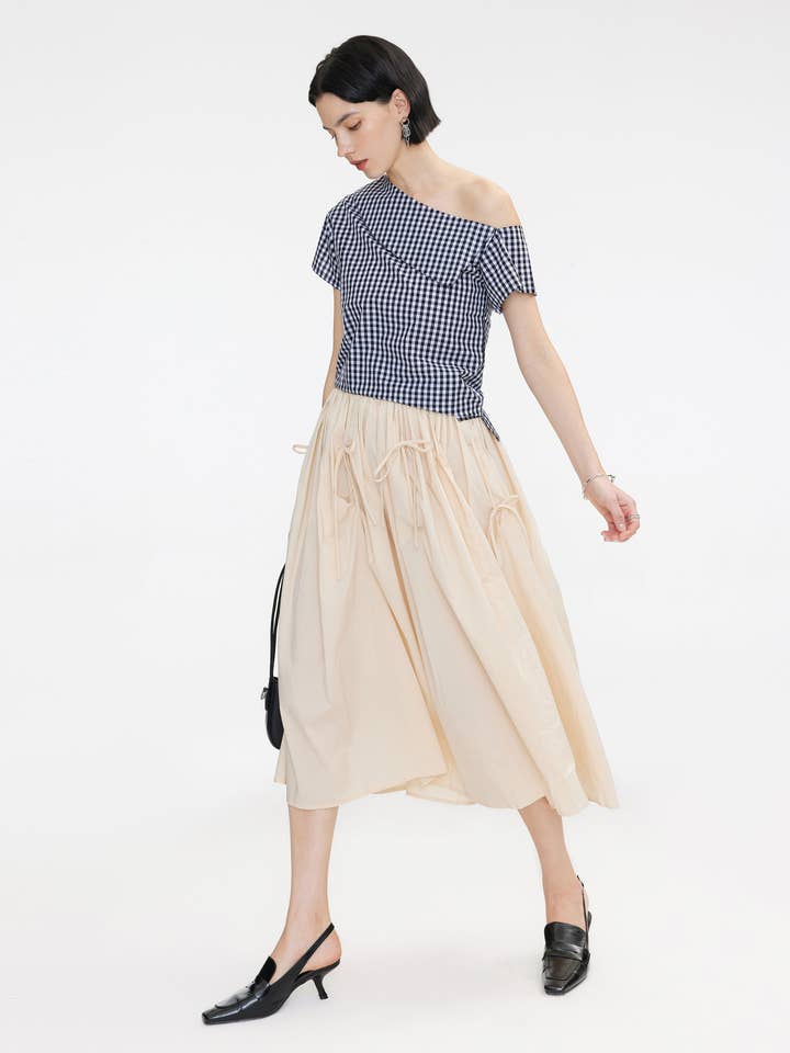 Wheat Ruched Waist Tied Up Midi Skirt for wholesale on Faire