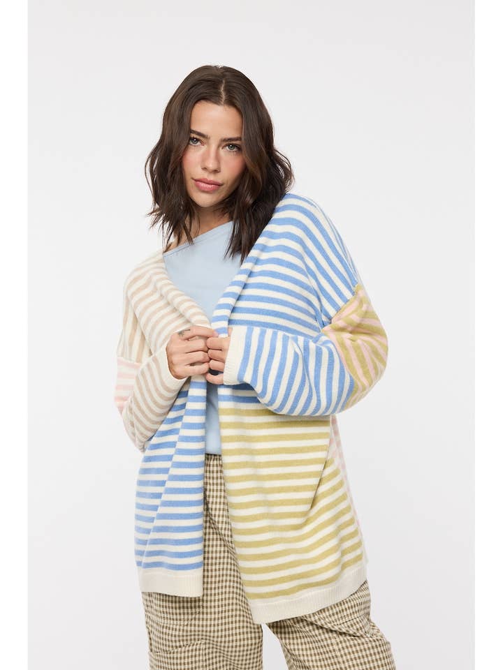 CARDIGAN PULL À RAYURES MULTICOLORES /WL25-11595 pour la vente par Wishlist Apparel