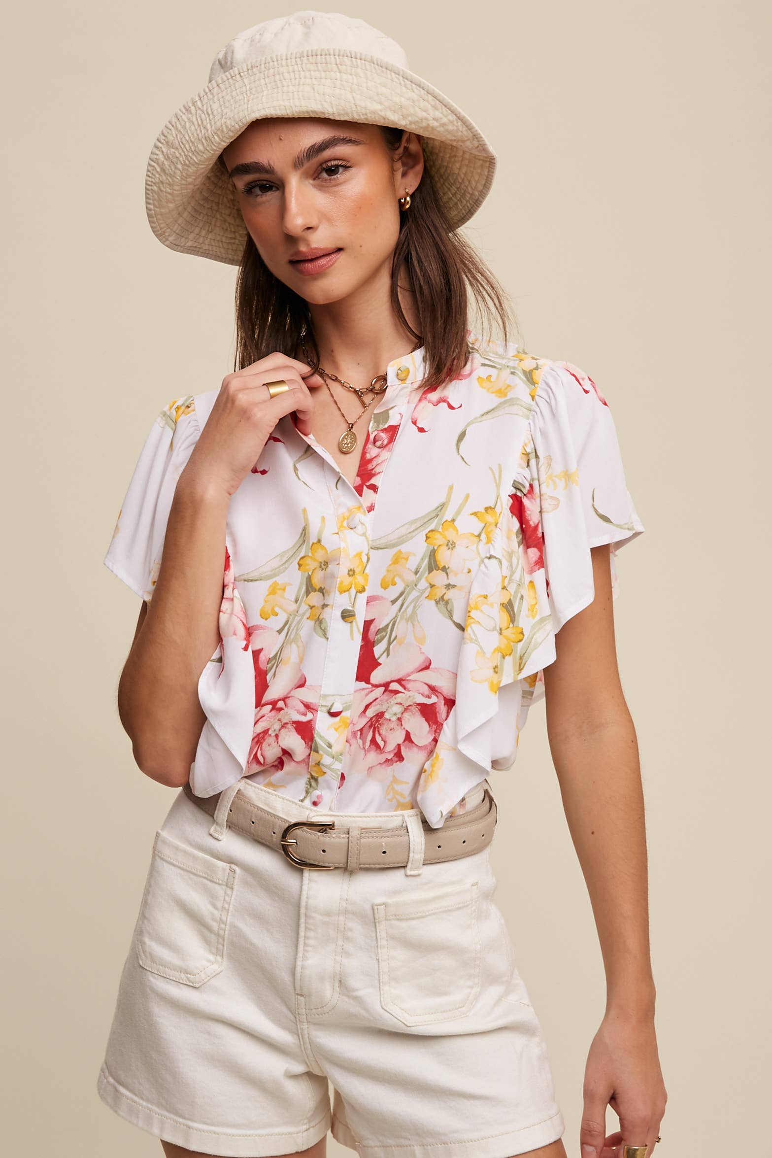 Listicle - Wholesale Blouse - Women's - Floral Flutter Sleeve Blouse3