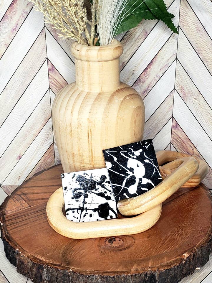 "Square Biz" Hand Painted Black and White Mix Match Earrings for wholesale by Styled By Jasmine Boutique