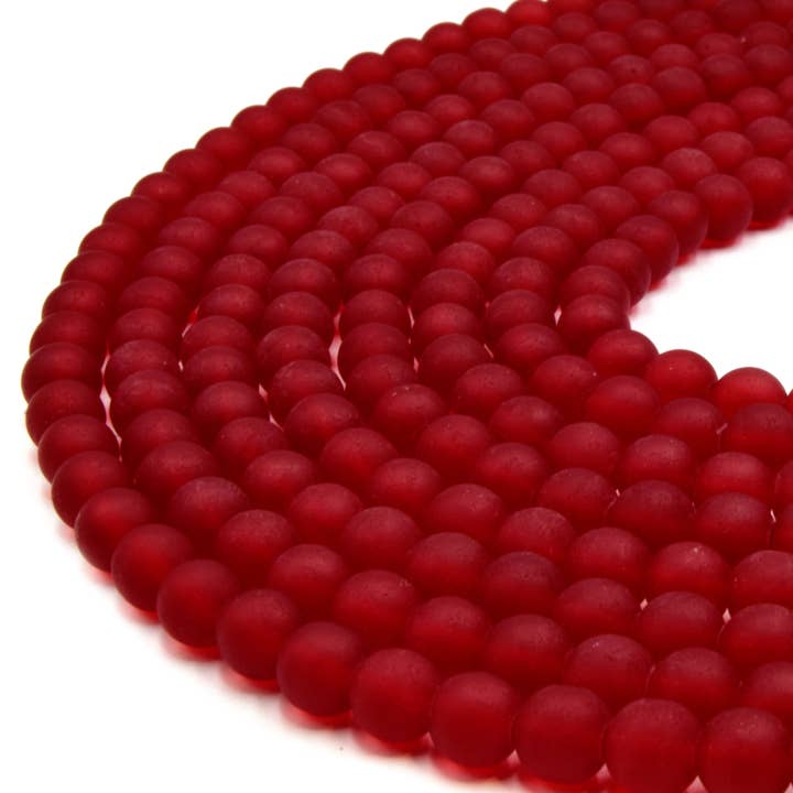 Indische Glasperlen | 8 mm matte, rund geformte Strandglasperlen | Rot, Gelb, Orange, Lila, Blau, Grün, Schwarz, Weiß erhältlich für den Großhandel von Only Beads