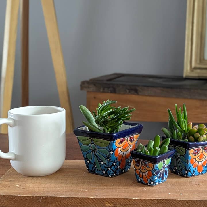 Craftway - Wholesale Plant Pot - Set of 3 Tiny Talavera Pyramid Pots2