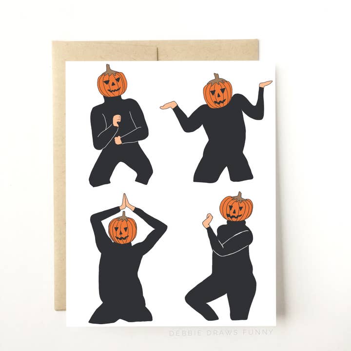 NEW! Dancing Pumpkin Guy Card Halloween Card for wholesale by Debbie Draws Funny