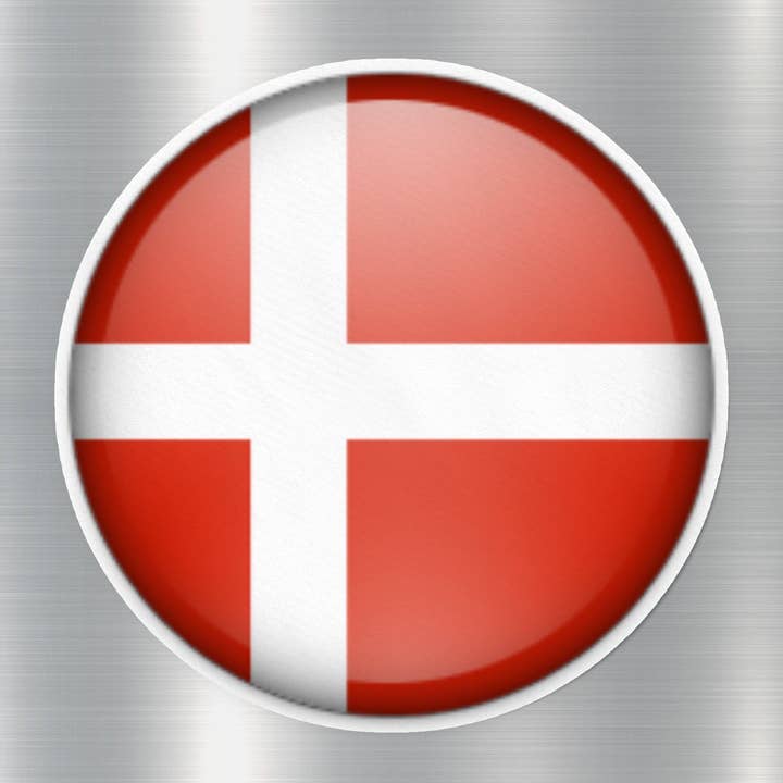 Denmark Button Flag Sticker for wholesale by GraffMerch.com