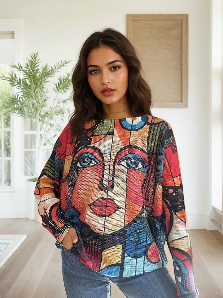 29F12H57-429-Printed knit sweater for wholesale by ZAFA PARIS