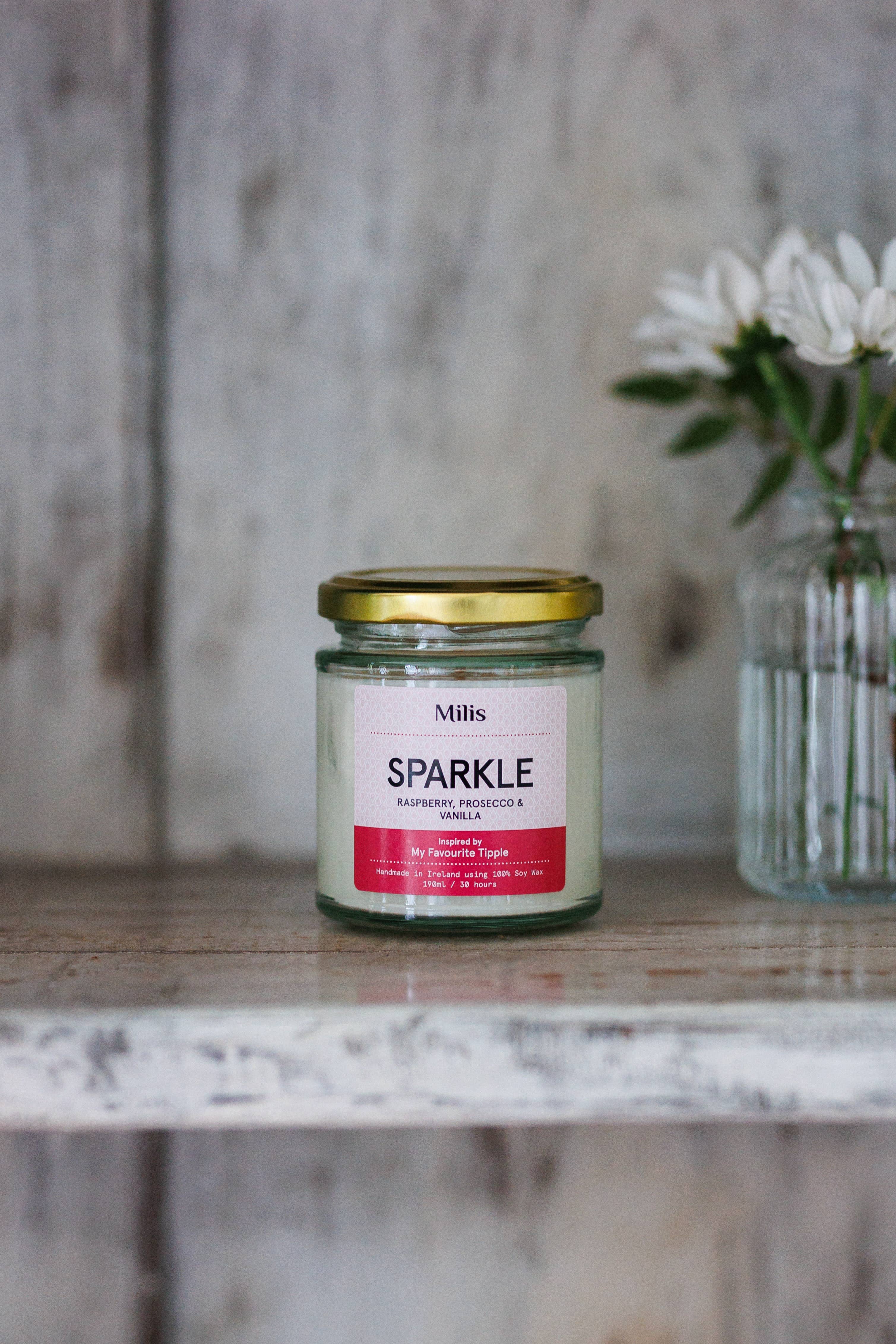 Milis – Engroshandel Glaslys – Sparkle Duftlys – hindbær, prosecco og vanilje2