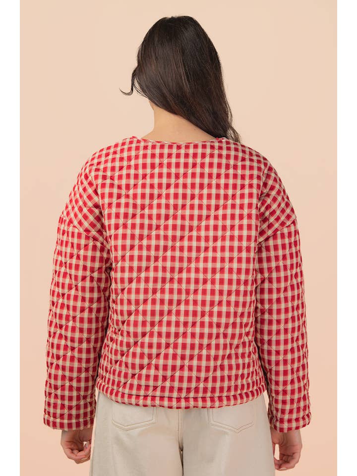 VERY J - Wholesale Jacket - Women's - NJ90419-Oversized Checkered Casual Quilt Jacket12