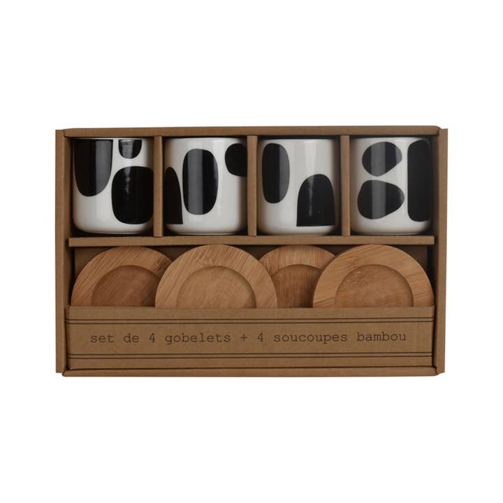 Set of 4 black Cutout cups D5.7 H6.5cm (with saucers) for wholesale on Faire