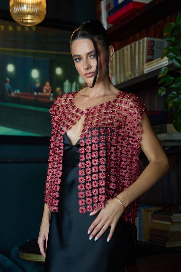 SAACHI - Wholesale Blouse - Women's - Floral Shell Pearl Capelet30