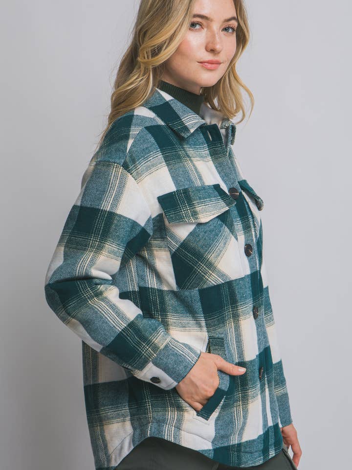 U R My Sunshine - Wholesale Shirt Jacket/Shacket - Women's - 25076- Plaid Sherpa Jacket – Button Up Fleece Lined Shacket3