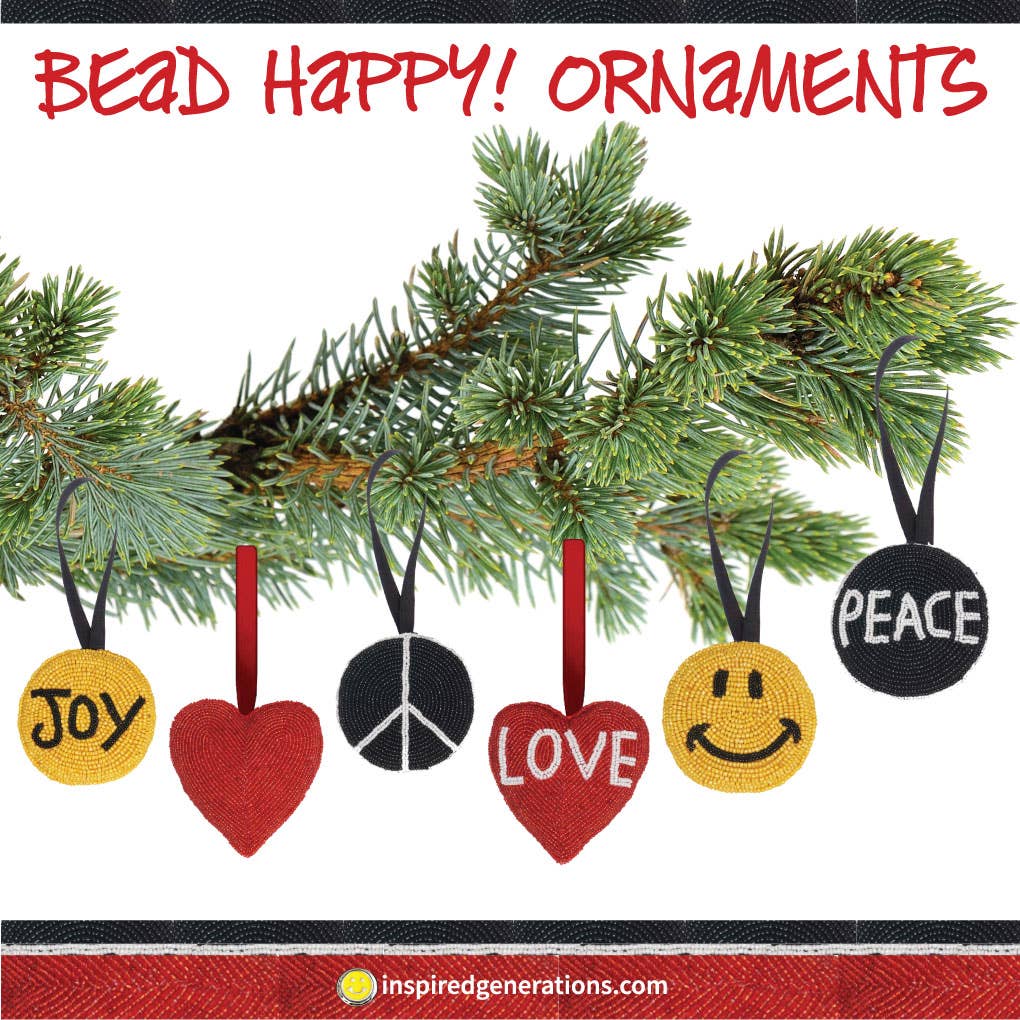 Inspired Generations - Wholesale Ornament Set - Beaded Red Heart LOVE Ornament - Set of 22