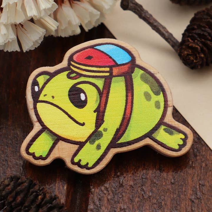 Backpack Frog - Wooden Pin for wholesale by JelArts