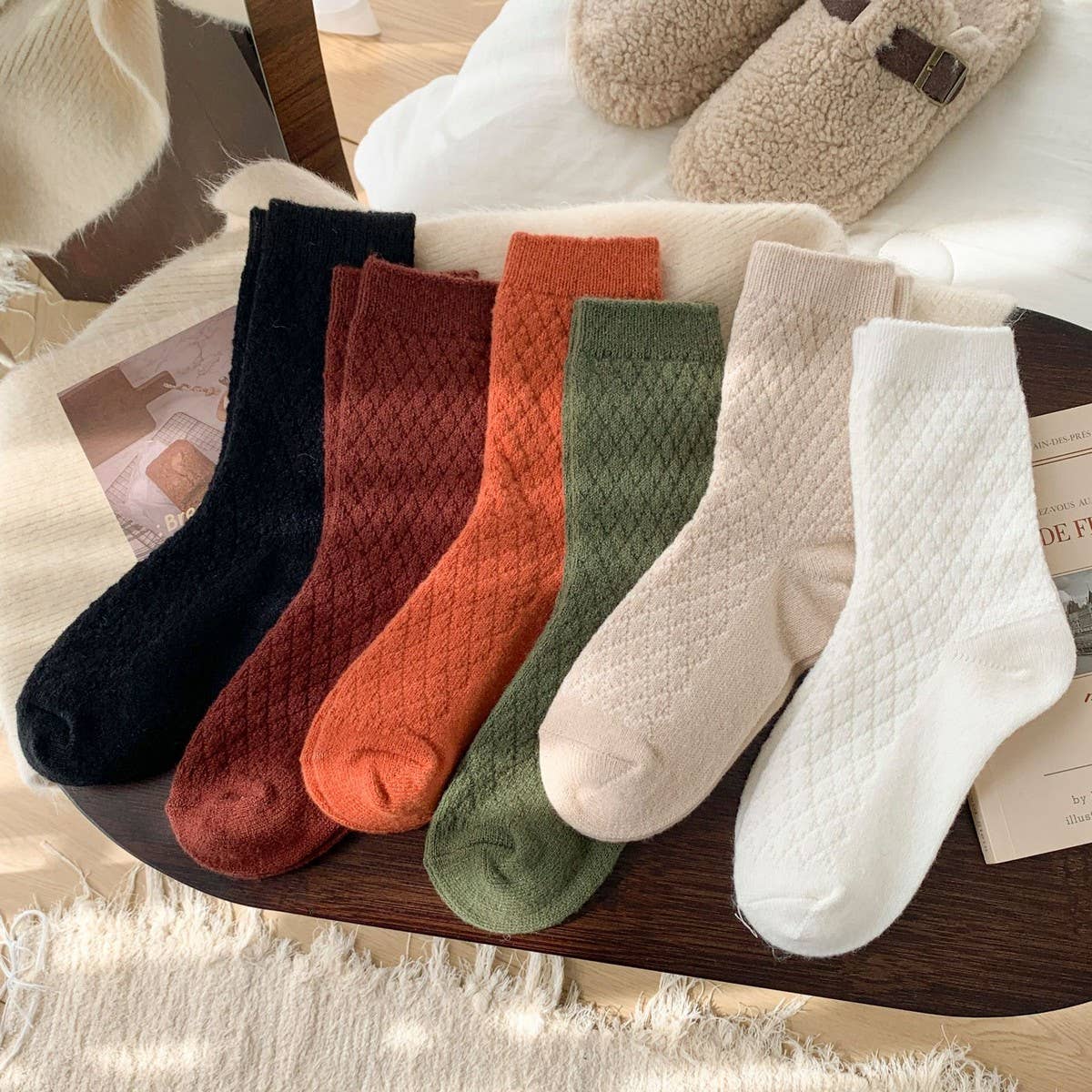 ACCITY - Wholesale Socks - Women's - Plaid Plush Socks Women Winter Thick Warm Cozy_CWMS028686