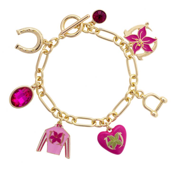 Bracelet à breloques en émail avec soie de jockey Stargazer en rose pour la vente par Canvas Style