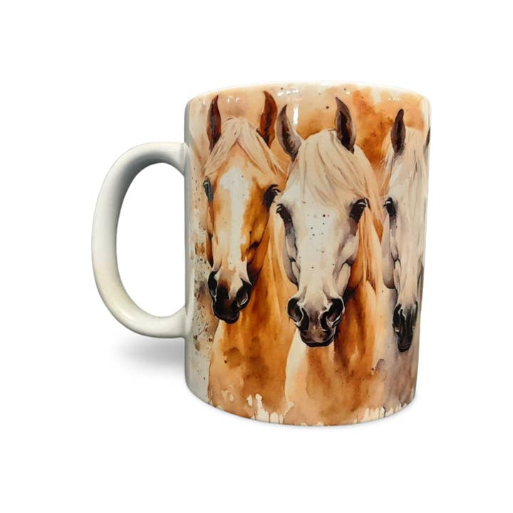 Rockways Designs – wholesale Coffee mug – 3 Palomino and Grey Horses Coffee Mug, Water Colour Style