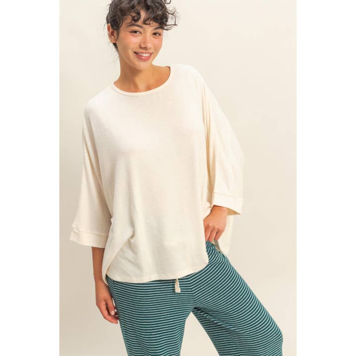 Batwing 3/4 Sleeve Oversized Top for wholesale by Double Zero