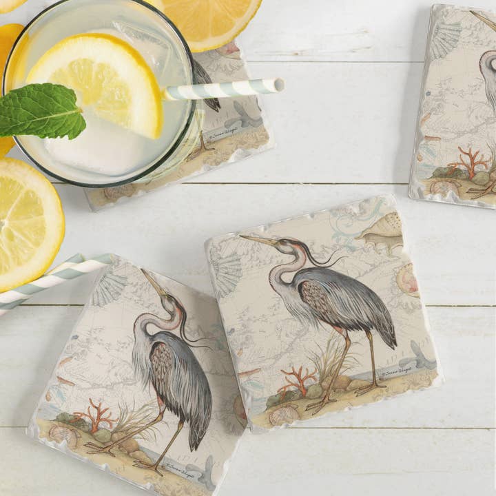 CounterArt/Highland Home/Thirstystone - Wholesale Coasters - Shoreline Blue Heron Absorbent Stone Tumbled Tile Coasters3