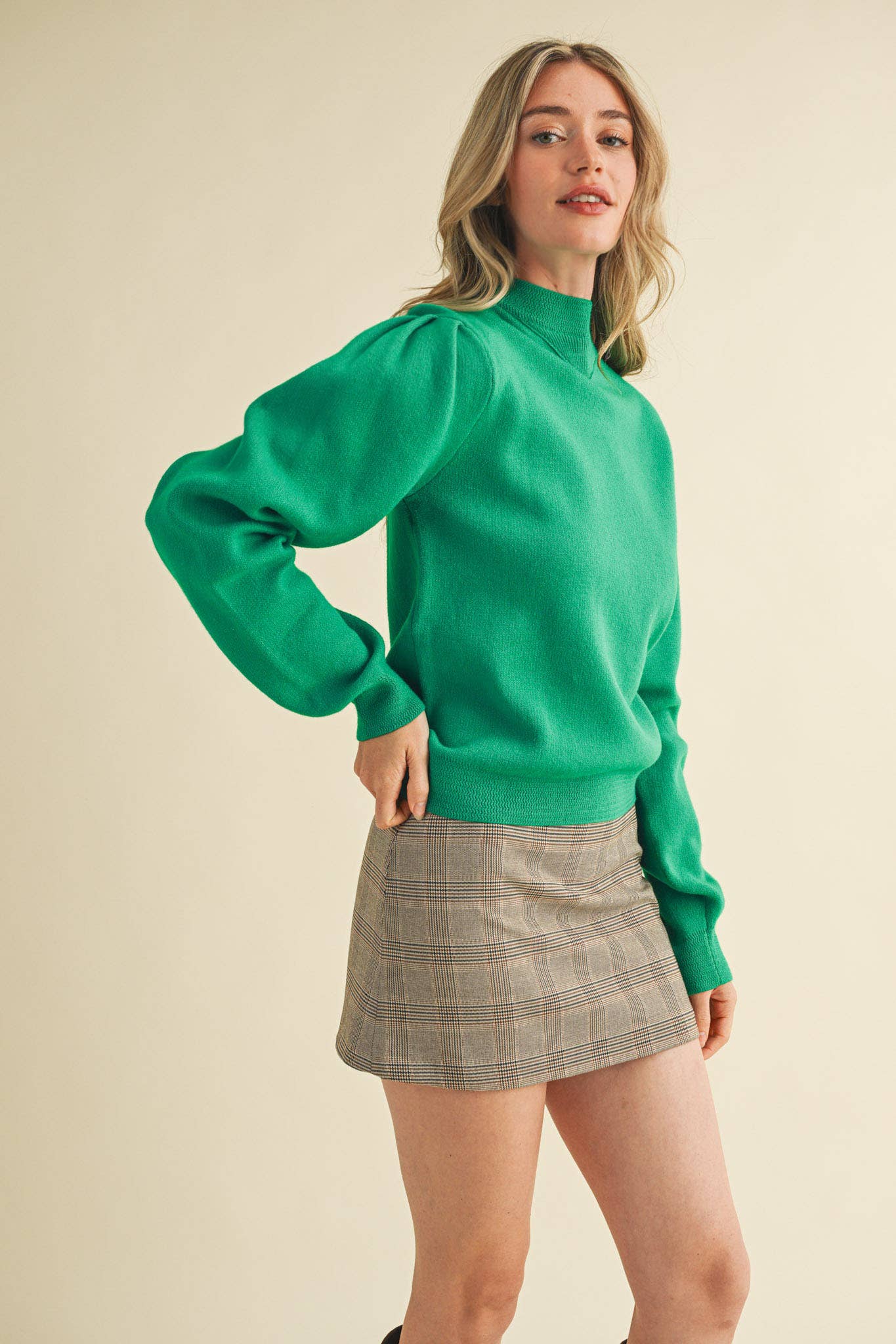 &MERCI - Wholesale Knit Sweater - Women's - MOCK NECK PUFF SLEEVE SWEATER MSW1103065