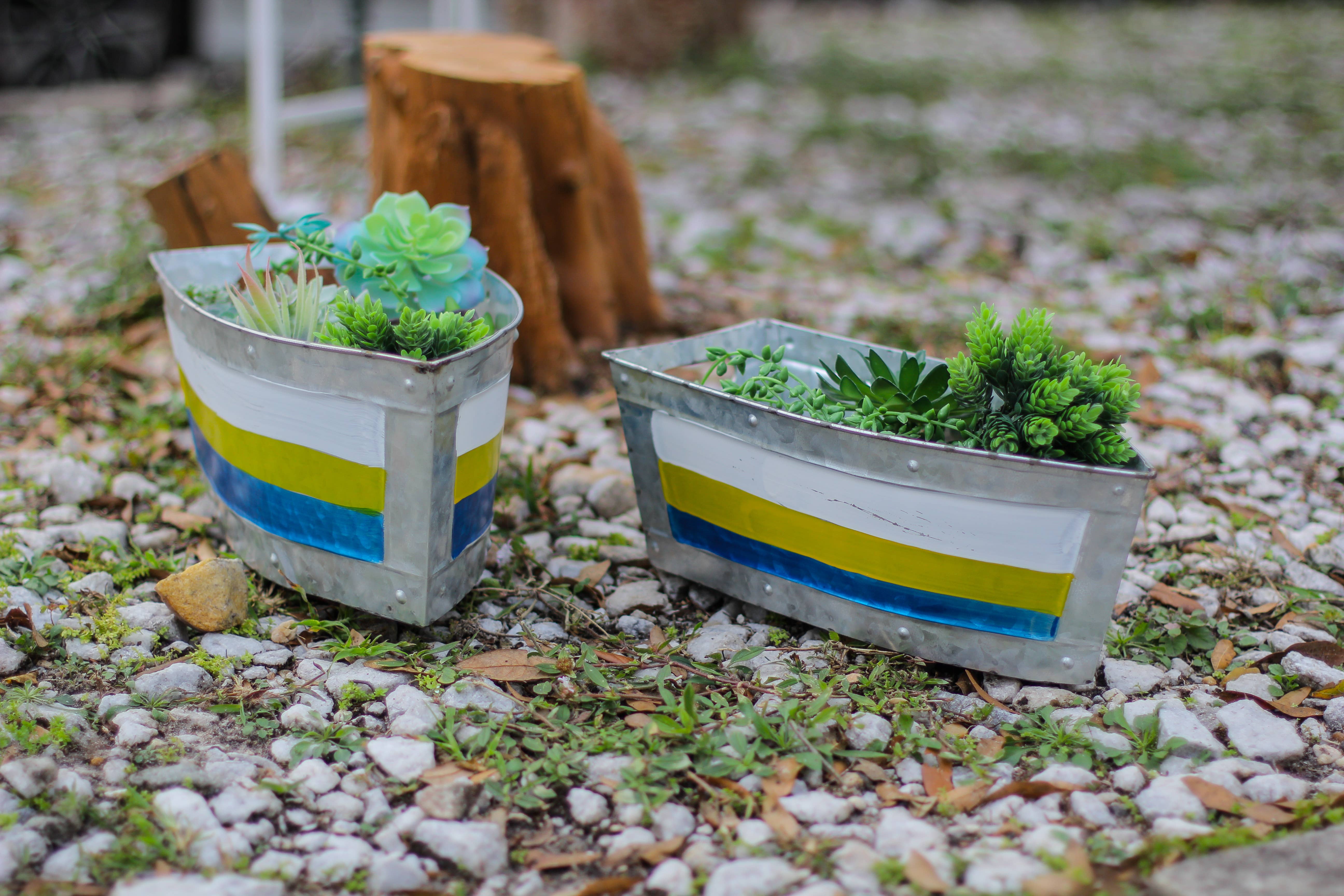 Zeckos - Venta al por mayor Macetas - Juego de 2 macetas para barcos de metal galvanizado con acabado envejecido6