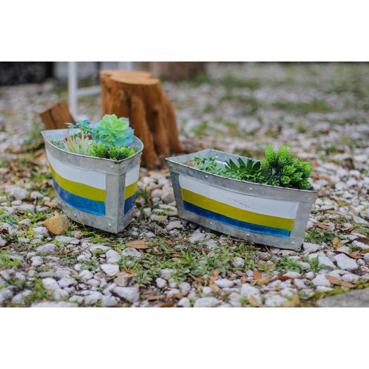 Zeckos - Vendita all'ingrosso Vasi per piante - Set di 2 fioriere per barche in metallo zincato con finitura anticata6